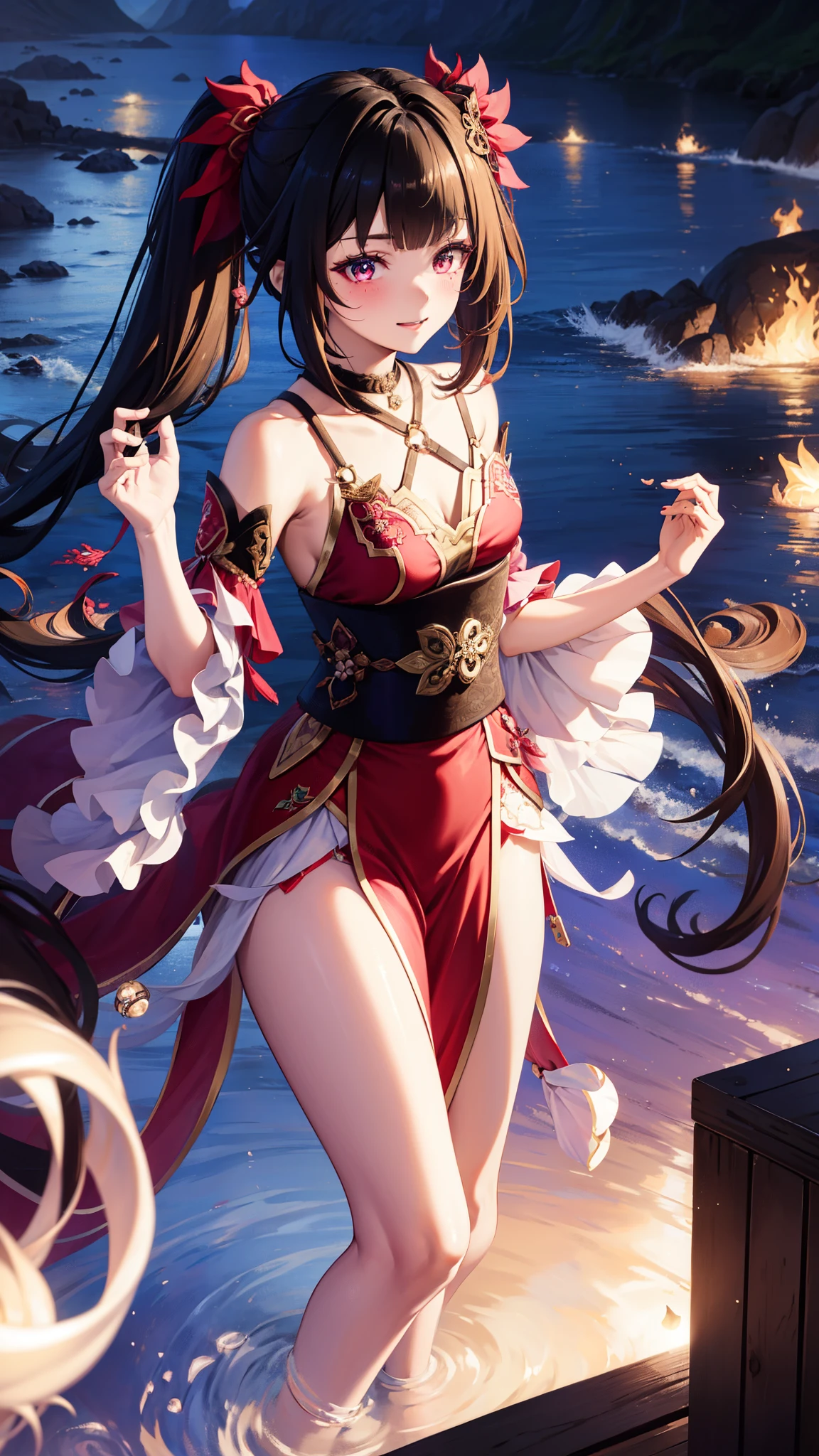 ((masterpiece, Best Quality, high resolution, Perfect Pixel, 8K))), ((1 girl、full body seen、Boa Hancock))、 ((Bangs、gorgeous black hairs、Long beautiful black hairs))、((Gorgeous eyes、Beautiful eyelashes、Realistic eyes))、 ((Detailed face, Blushing:1.2))、((Smooth texture:0.75, Realistic texture:0.65, Photorealistic:1.1, Anime CG style))、Dynamic Angle、Perfect body、(Posing for a hot pic、pointing towards viewer、big size breasts、perfectly insanely detailed eyes、((Background ocean、standing on pirate ship、wearing a small laced top、smiling beautifully、happy face))、Perfect realistic representation of face、ultra realistic eyes、ultra insanely detailed eyes、standing、(beautiful portrait、very High quality、ultra high definition、 insanely detailed face、ultra high quality、ultra high clarity、best quality)、insanely detailed dress、realistic representation of a face、(curvy body、navel)、white skin、glistening sweaty body、best image quality、best clarity、 highest resolution、8k resolution、ultra high resolution、beautiful smile、beautiful eyelashes、beautiful face、gorgeous representation of a face、perfect body、((cowboy shot、full body posture))、erotic look on face、glistening sweat、dynamic lightning、perfect body、dynamic lightning、Bright_Front_face_Lighting、seen from front、shiny skin、bokeh:1.2、Full body shot、professional photograph