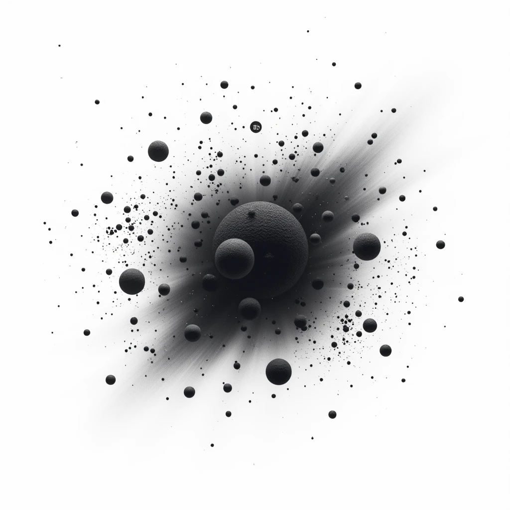 Mathematical symbols related to the universe drawn with black particles on white background