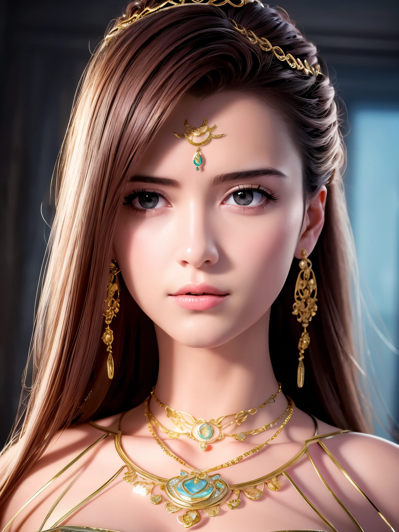 best quality, masterpiece, highres, 1girl, hair ornament, necklace, jewelry, Beautiful face, tyndall effect, photorealistic, dark studio, rim lighting, two tone lighting, (high detailed skin:1.2), 8k uhd, dslr, soft lighting, high quality, volumetric lighting, candid, Photograph, high resolution, whole bidy capture,