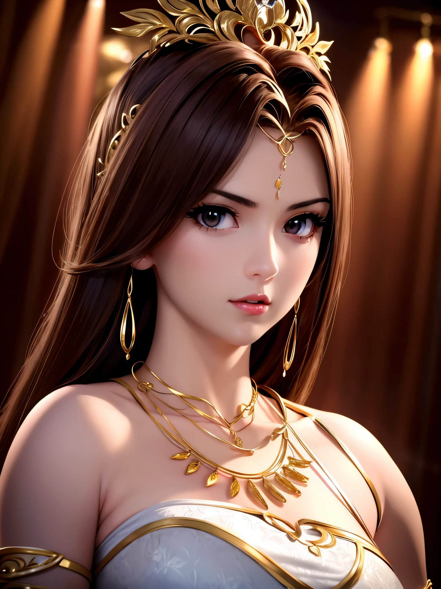 best quality, masterpiece, highres, 1girl, hair ornament, necklace, jewelry, Beautiful face, tyndall effect, photorealistic, dark studio, rim lighting, two tone lighting, (high detailed skin:1.2), 8k uhd, dslr, soft lighting, high quality, volumetric lighting, candid, Photograph, high resolution, whole bidy capture,