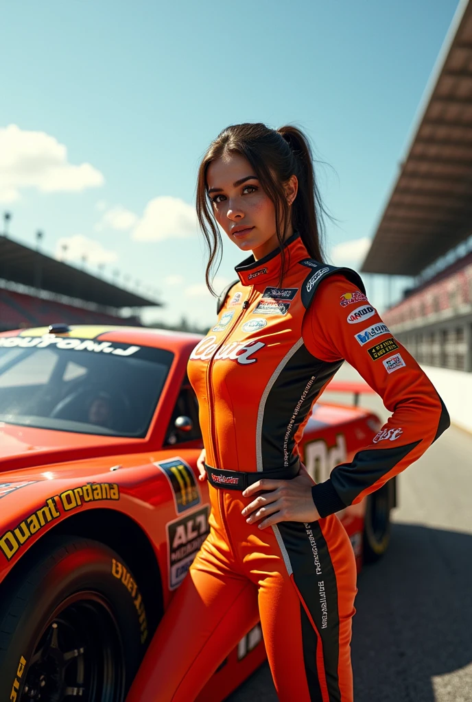 Material Girls Racing Grid-Girl, racing car, photo finish, best quality, (masterpiece - SeaArt AI
