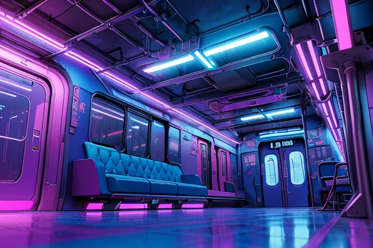 Cyberpunk style train image, Blue and purple neon signage，Abstract graffiti on the train, in jungle，trains,(1 girl:1.4), luring,(8K, Award-winning, Best quality, A high resolution, high detal, Anatomically correct, ctextured skin, 1 girl:1.3),(trains:1.3)Fly with high technology