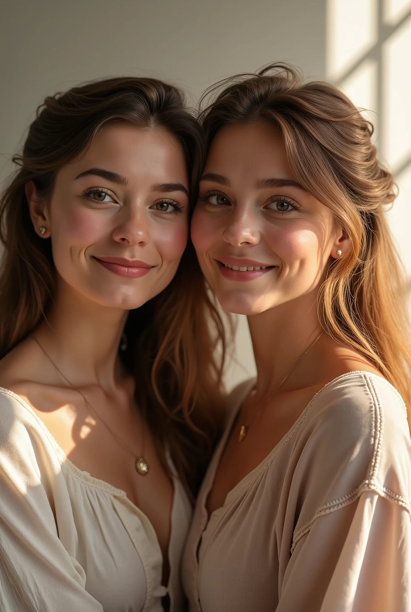 Two women in white dresses posing for a picture together - SeaArt AI