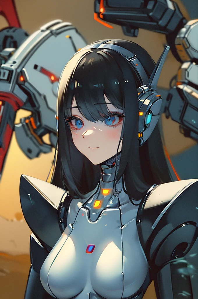 (masterpiece),(Highest quality),(Super detailed),(Best illustrations),(Best Shadow),(Absurd),(Detailed Background),(so beautiful), 16K, 8K, 4K,(Best Shadow),robotization,woman ,big bust,Robot Joint ,Metal skin,Black robot Suit,long hair,a black robot suit that covers the whole body,robot hand,cyber bodysuit,mecha head,(Detailed hands and fingers:1.2),Ball joint robot body,doll joint,beautiful face,beautiful robot girl,robotic eye,robotic hands,(no more human skin),android girl,cyborg girl,F cup, sexy body,(machine made joints:1.2),(machanical limbs:1.1),(blood vessels connected to tubes),(mechanical vertebra attaching to back),(mechanical cervial attaching to neck),no messy picture style,no emotion,tech control,black robot suit,maintenance,smile