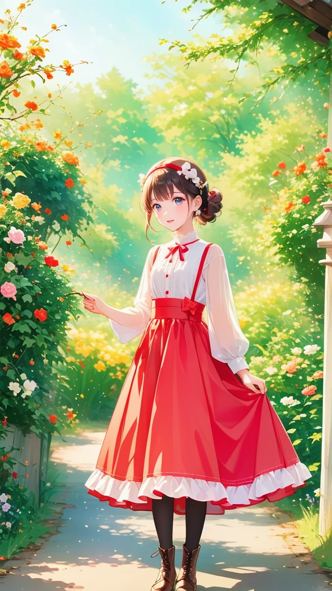   Anime Style、story、、   cute女の子 、とてもcute天使、   pink gothic dress   、cute、、smile、   Long Skirt 、    black boots 、Very cute headband
