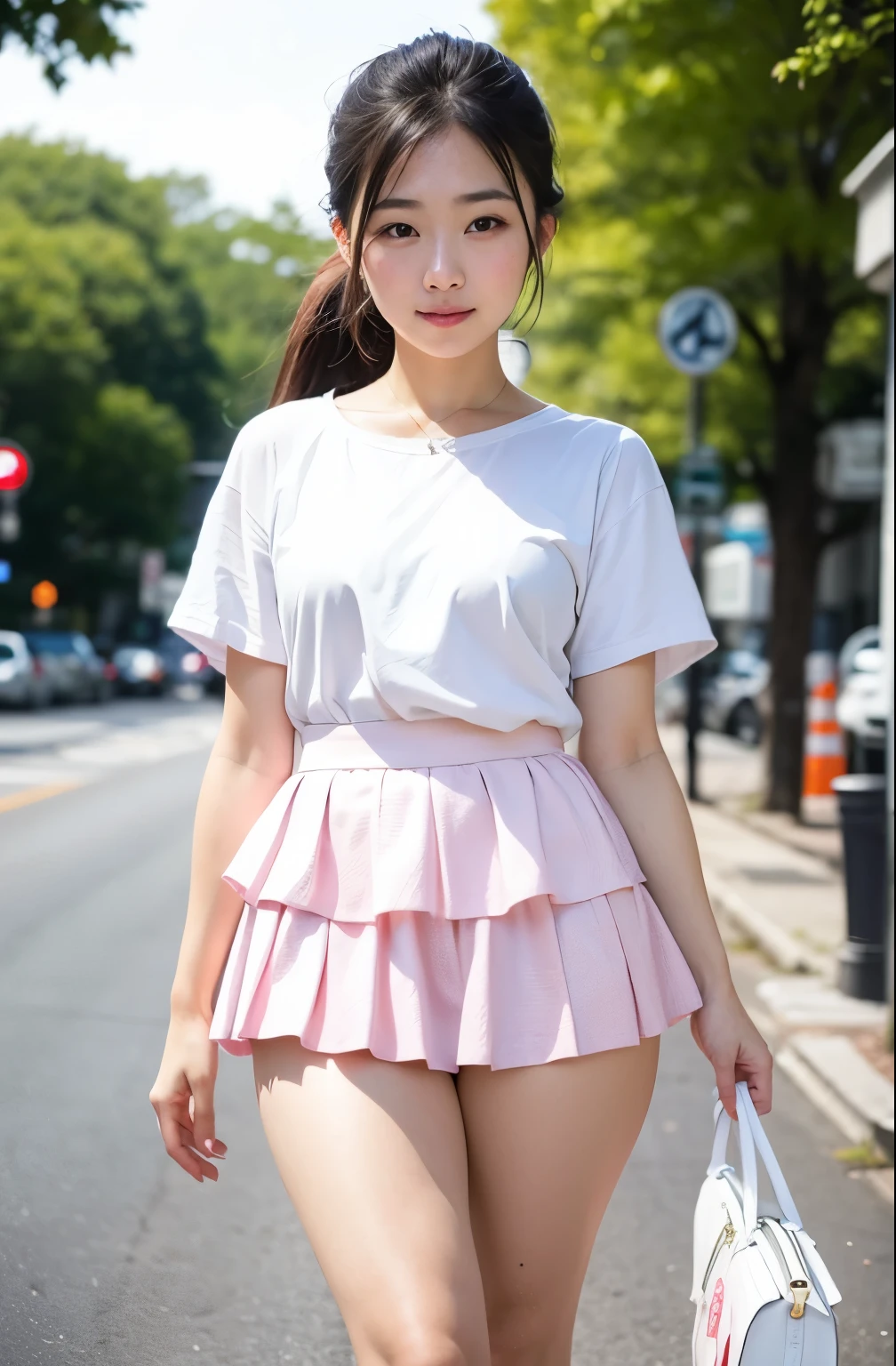 Actual Photos、Best imyear quality、Realistic、 beautiful woman、  beautiful thighs、 beautiful face、実age、 federal army uniform miniskirt 、 Pink Skirts、 white panties 、 ponytails bleeding from the vagina、Yuriko Yoshitaka、  Japanese woman with a viewing angle of、Zuo々hope:1.4、 cute girl、 white panties ーが見える、1６age、（ white panties ー:1.3）、  super miniskirt  、  beautiful thighs、 white panties ー、ピンクのミニスカートがめくれて white panties ーが見えてる