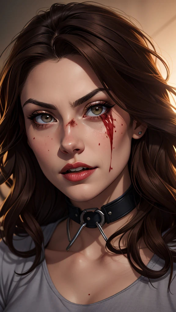 a drawing of a woman with blood on her face and a bloody collar, charlie bowater art style, arte do personagem Charlie Bowater, lois van rossdraws, Ross Draws 1. 0, female vampire, Carmilla Vampira, artgerm e rossdraws, style of charlie bowater, Vampire girl, Ross Draws 2. 0, Retrato de RossDraws, vampire portrait