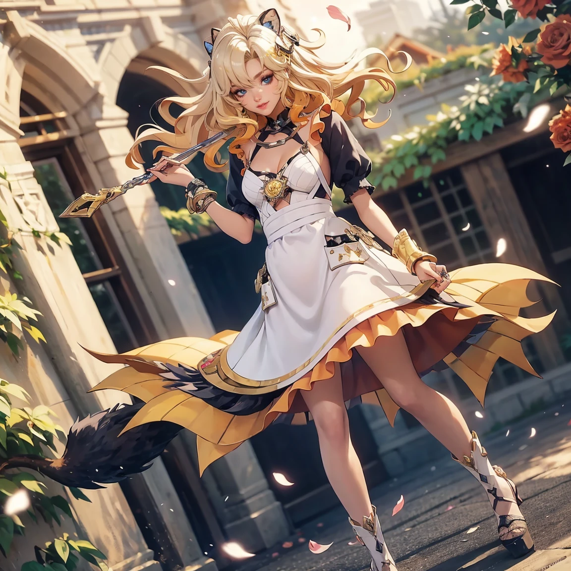 Girl, cat, chica cat, sexy, ears, to paste, uniform, GAME, Tower of Fantasy, aMarillo, further, Collections, hood, claw, Golden hair, full ball gown, Brown eyes, 2 Collections de cabello, Mar, 