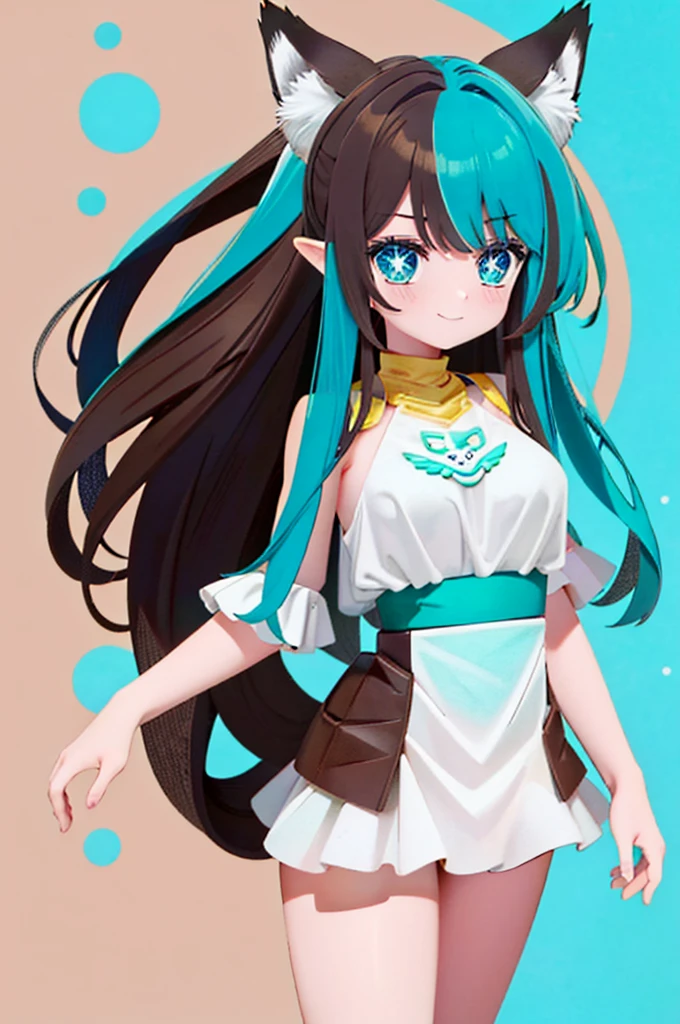   Robotic doll  ,   eyes with shiny logo  ,  white skin , robotic skin  , Metalica,  (animated)  a girl,  Fox ears , calm smile, Long brown hair, Star, turquoise blue eyes, Star pagupagil ( Girl with brown hair) (  short ears fox  ) (turquoise blue eyes) (  leg length hair  ) ( long brown hair with turquoise tips )   long brown hair with turquoise tips   :   Long hair up to the toes Turquoise colored tips turquoise hair extension, largo hair,  Fox ears  ( Girl with brown hair with turquoise tipags) ( Fox ears ) (turquoise blue eyes) (  Hair down to the legs  ) (look: touch) ( Big breasts) ( long brown hair with turquoise tips )   long brown hair with turquoise tips   :   Blue dyed tips up to the tips of the feet Turquoise blue hair extension   , largo hair,  Fox ears , {{ Fox ears }},  brown  Fox ears  and tail  , fox animal ears,  traje de Trapeze artist blanco, character style : Trapeze artist