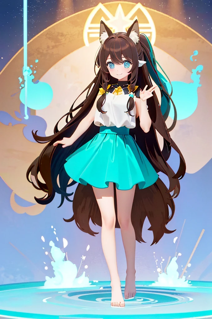   Robotic doll  ,   eyes with shiny logo  ,  white skin , robotic skin  , Metalica,  (animated)  a girl,  Fox ears , calm smile, Long brown hair, Star, turquoise blue eyes, Star pagupagil ( Girl with brown hair) (  short ears fox  ) (turquoise blue eyes) (  leg length hair  ) ( long brown hair with turquoise tips )   long brown hair with turquoise tips   :   Long hair up to the toes Turquoise colored tips turquoise hair extension, largo hair,  Fox ears  ( Girl with brown hair with turquoise tipags) ( Fox ears ) (turquoise blue eyes) (  Hair down to the legs  ) (look: touch) ( Big breasts) ( long brown hair with turquoise tips )   long brown hair with turquoise tips   :   Blue dyed tips up to the tips of the feet Turquoise blue hair extension   , largo hair,  Fox ears , {{ Fox ears }},  brown  Fox ears  and tail  , fox animal ears,  traje de Trapeze artist blanco de circo, character style : Trapeze artist