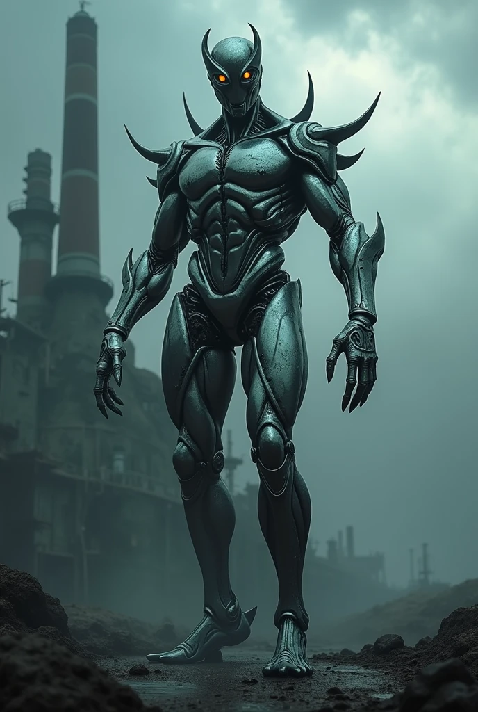 A highly detailed and technologically advanced alien monster in a post-apocalyptic cityscape, houses in ruins, in the distance six alien monsters are destroying the houses. Another dimension, the creator of the universe,Walking on empty streets, Around ancient strong magic, 8K photo quality, intricate details, depth of field,