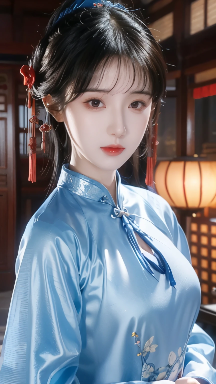 Close-up of a woman in a blue cheongsam, Game CG, Smooth Anime CG Art, was inspired by Li Meishu , Close-up characters, 3D animation realistic, 4k detail fantasy, realistic anime girl rendering , yun ling, 8k UHD character details , Anime CGI, Art bud ; [3D Unreal Engine