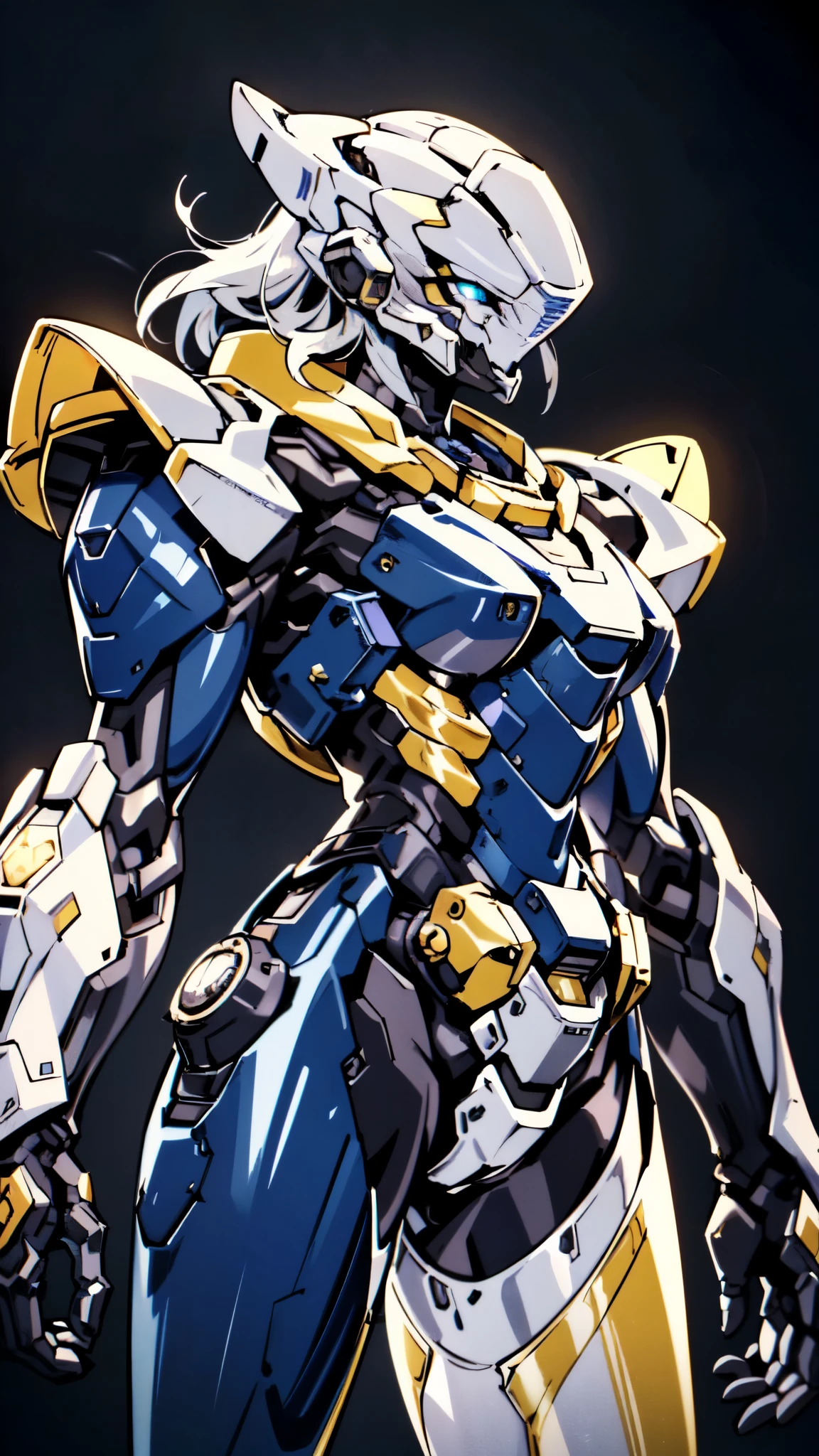 (masterpiece:1.5, best quality:1.5, extremely delicate:1.5), a woman wearing a full-face helmet, high-tech biomimetic armored combat suit, (a composite layered chest armor), the design balances heavy with agility, fully enclosed shoulder guards, matching arm and leg guards, a belt of gemstone, (the color scheme is primarily Purple with Blue and Yellow accents, Organic Biotech, Concept Inspired by queen bee, glowing eyes, armor glows), stand of a futuristic sci-fi city, this character embodies a finely crafted fantasy-style armored hero in anime style, exquisite and mature art style, metallic, high definition, highres, ultra-detailed, ultra-fine painting, professional, perfect body proportions, golden ratio, anatomically correct, symmetrical face, extremely detailed eyes and face, high quality eyes, creativity, RAW photo, UHD, 32k, Natural light, cinematic lighting, (masterpiece-anatomy-perfect:1.2)