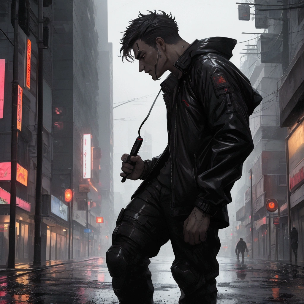 (masterpiece, best quality: 1.2), ultra-detailed face, (muted colors: 1.2, dark studio, rim lighting, two-tone lighting, poorly lit, discreet, ), ((heavy rain weather)), long leather raincoat,
 a poster for a 1930s \(style\), noir detective film, (noir atmosphere: 1), dark atmosphere, night town street, emphasis on noir colors,
New York in the 1930s, and Detective Jack Sullivan had just returned to his office after a long day banging on the pavement, trying to solve the last case that had been thrown in his way. It was hard, and he wasn't any closer to finding his assailant than when he started.
trend in ArtStation, trend in CGSociety, Intricate, High Detail, dramatic painting art, photorealistic by midjourney and greg rutkowski,