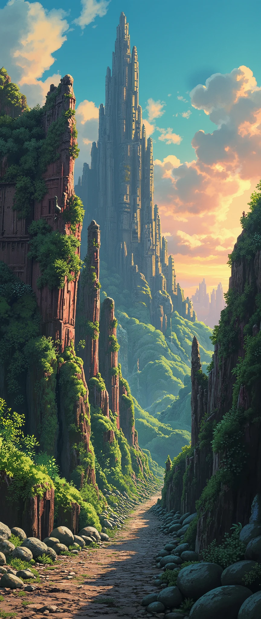(masterpiece:1.2,Exceptional Quality,Mirror-like, Movie-like Experience , best illustration :2.0, super detailed.2.0),16k,wallpaper,(Ruins of an ancient city floating in the sky:2.0),( Remains of Civilization in an Ancient, Advanced Ancient City that Collapsed:2.0),(Crammed with Unknown Ancient Statues :2.0),(moss:2.0),(An island that floats in the sky:2.0),( Studio Ghibli:2.0),( Anime Artwork ),( dynamic:2.0),(Spectacular landscapes:2.0),(Sunset)