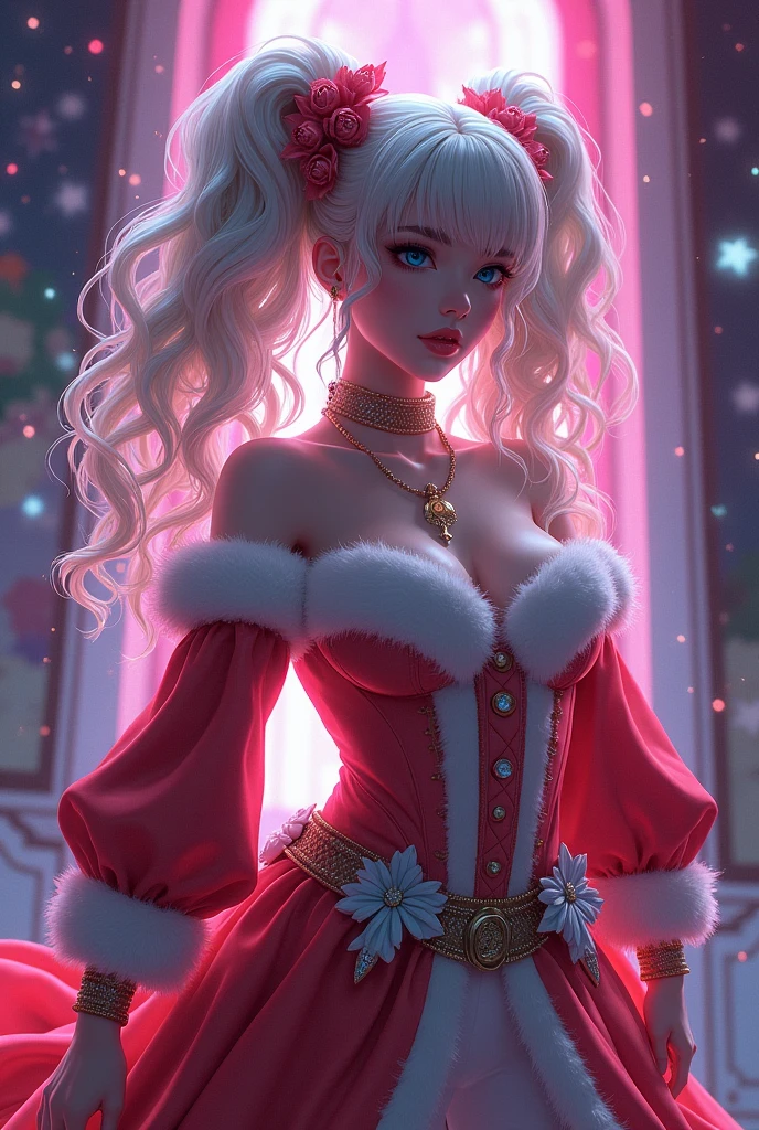 ((masterpiece, Best Quality)), ((intricate details)), ((realist, photorealist)), ((Full Body Portrait)), ((Instagram Photo of a Waifu E-girl wearing aretes)), Mary R., inspired by Emma Andijewska, wrapped in crystals,(masterpiece:1.3), (Best Quality:1.3), (Ultra-detailed:1.2), ((kawaii)), Cute, (lovely), ((sexy)), ((Sexy Attractive Body)), ((Sexy Curvy Hips)), ((Sexy Beauty Legs)), ((Perfect Detailed Anatomy)), ((Extremely detailed)), 4K, (8K), Best Quality, (Beautiful), Illustration, anime style, (bold line:1.2), Gradation,(best quality, ultra-detailed, photorealistic: 1.39), bright and vibrant colors, studio lighting, (Perfect eyes:1.2), (Perfect iris:1.2), ((romantic kawaii expression)), ((cute delicate smile)), ((kawaii makeup)), ((17-year-old e-girl)), ((short red dress)), ((platinum braided and curl white hair)), ((cat ears)), big breasts, fit, long wavy hair, mercenary, Mary R.