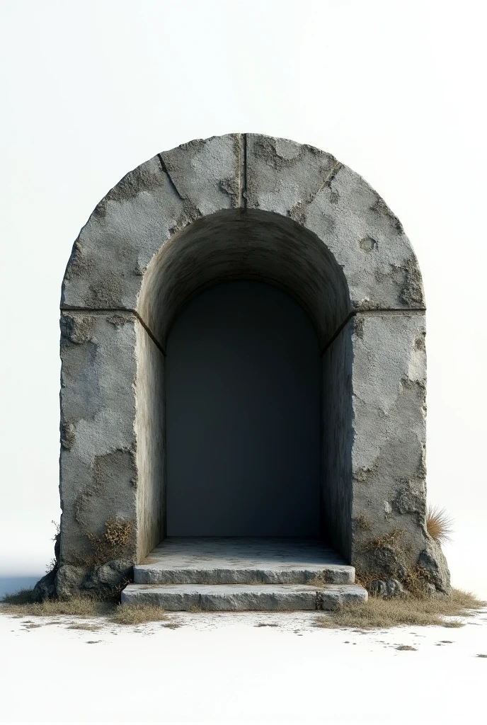 Deep dark stone cave in front ,, , worn and abused ,  standing alone on a white background, player style , and devoid of sustenance , minimalist,  industrial , 4k,  lyrics, photoreal