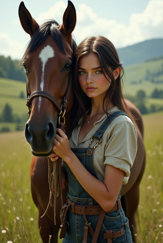 Uhd, realistic, masterpiece, 1 beautiful girl, 10 years old, fucked_by_horse, naked, small, thin, depth of field, battlefield, (very short sexy girl), small breasts, male horse, horse_penis