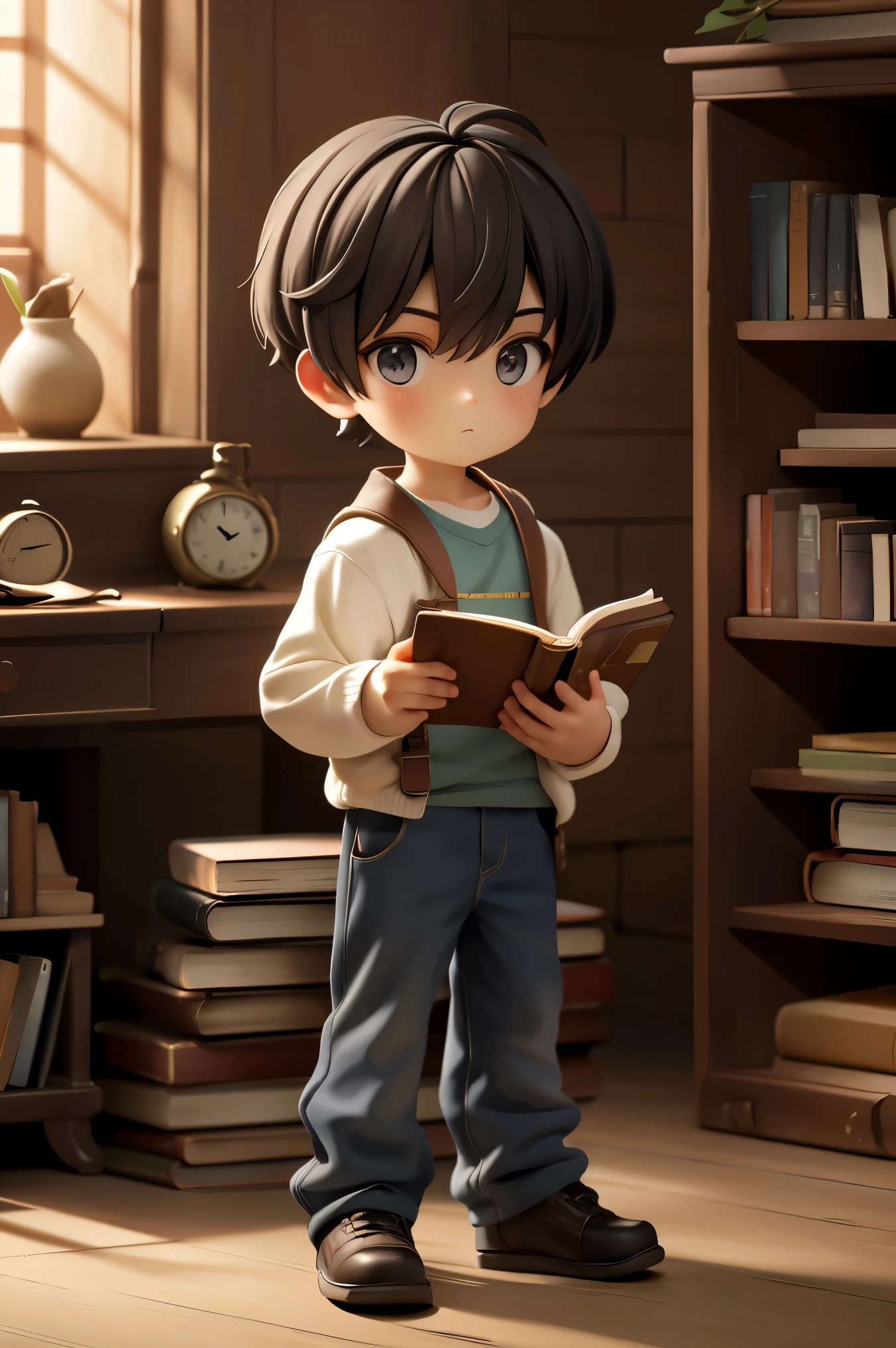 boy,Have a book in your hand,Standing