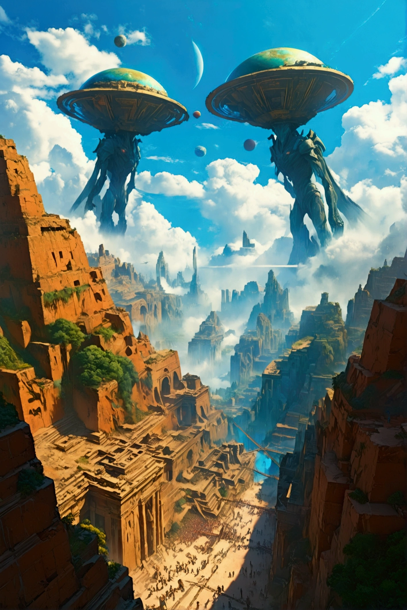  Aerial view of Ancient Ruins showing huge buildings and giant alien statues, beksinski and dan munford,  Greg Beeple  , ( ( ( ( ( dan munford ) ) ) ) ),  BeepleとJean Girard , josan gonzales and dan munford,  Paul Rea 、Beeple ,  ancient ruins、Different planets 