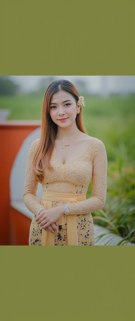 (8K Portrait:1.1, realistic lighting), ((Realistic lighting, Best quality, 8K, Masterpiece: 1.3, hyper realistic)), indonesian hijab girl wearing see through unbuttoned kebaya bali,  full hijab, ((nude see through unbuttoned kebaya bali)), (open breast, breast out), White Skin, Perfect Potrait, Bokeh Effect, Look at camera, ((adorable:1.2)), ((masterpiece:1.1)), ((bokeh:1.2), flirting eyes,Supene face, double eyelids,((Realistic lighting, Best quality, 8K, Masterpiece: 1.3, hyper realistic)), Clear focus: 1.2, (large saggy breasts: 1.3), open breast, breast out, slightly chubby, beach background, double eyelids, naughty smile, seductive standing pose , upper body