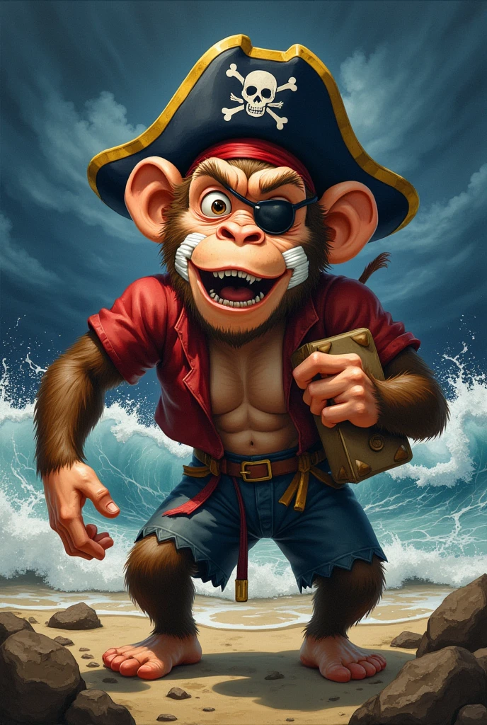 A monkey dressed in pirate clothing