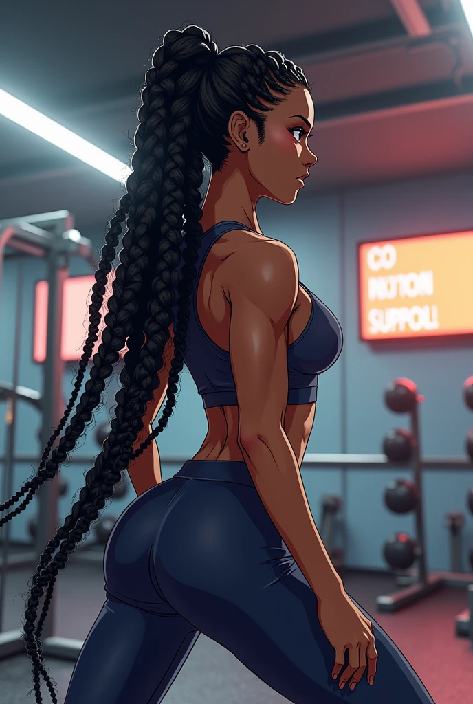 dark-skinned female, gym., poitrine, gros seins, voluptueux, thick thighs, Oppai, hanches larges, Sinueuse, gros cul, cul massif, dreadlocks, yoga pants, white t-shirt