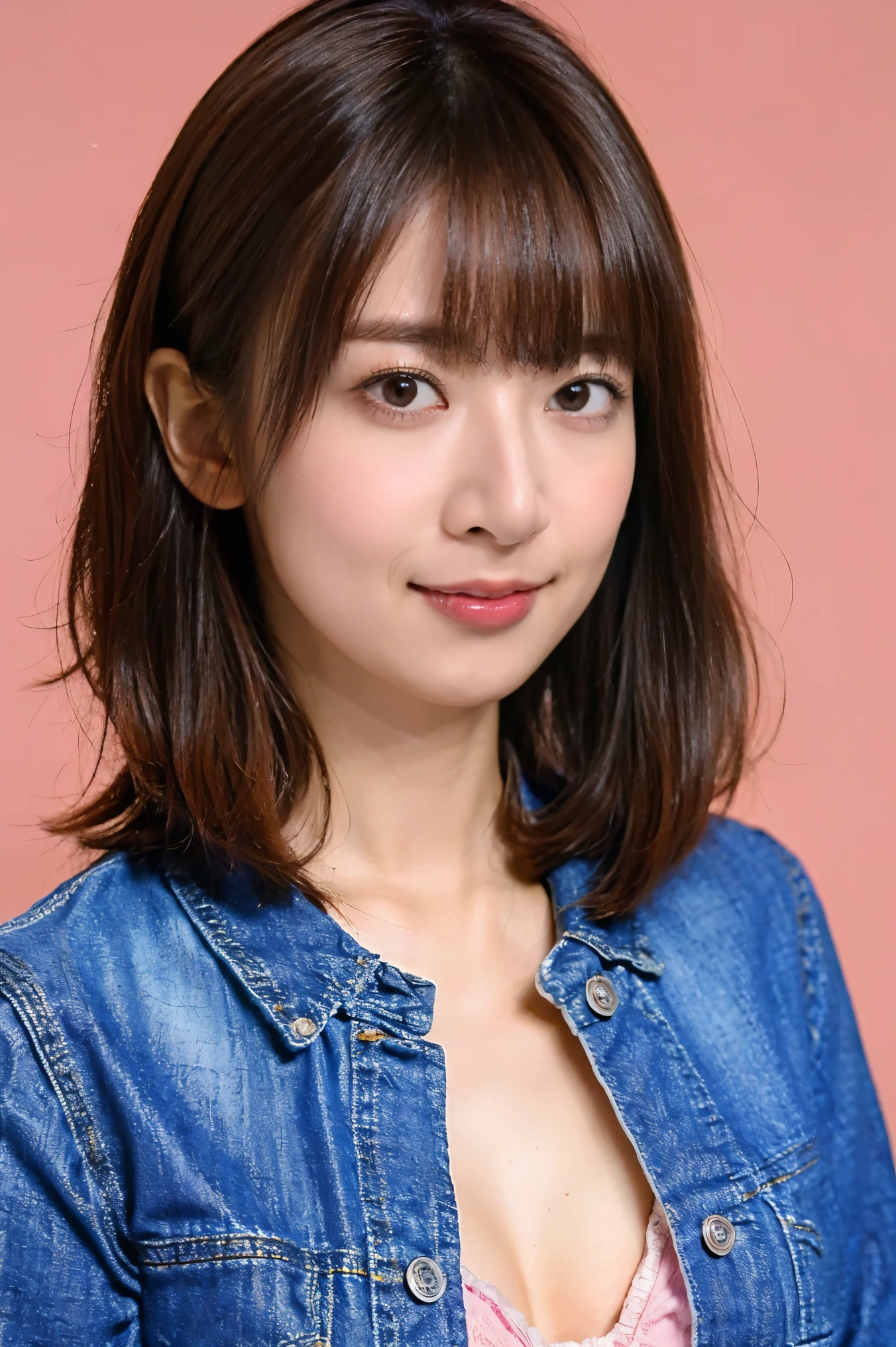 日本人woman、( RAW photo、 best quality、a masterpiece:1 )、 High Resolution RAW Color Photo、 professional photos、(Realistic、 realistic pictures:1.37)、 Smile 、( extremely detailed body , has a very detailed face , best quality:1.2) , dark brown long hair , ( detail face , beautiful detailed eyes, Beautiful dark brown eyes , sophisticated nose ), ((Pink Bra, damaged denim shorts)),woman,Look forward, shows the whole body, watch viewers,