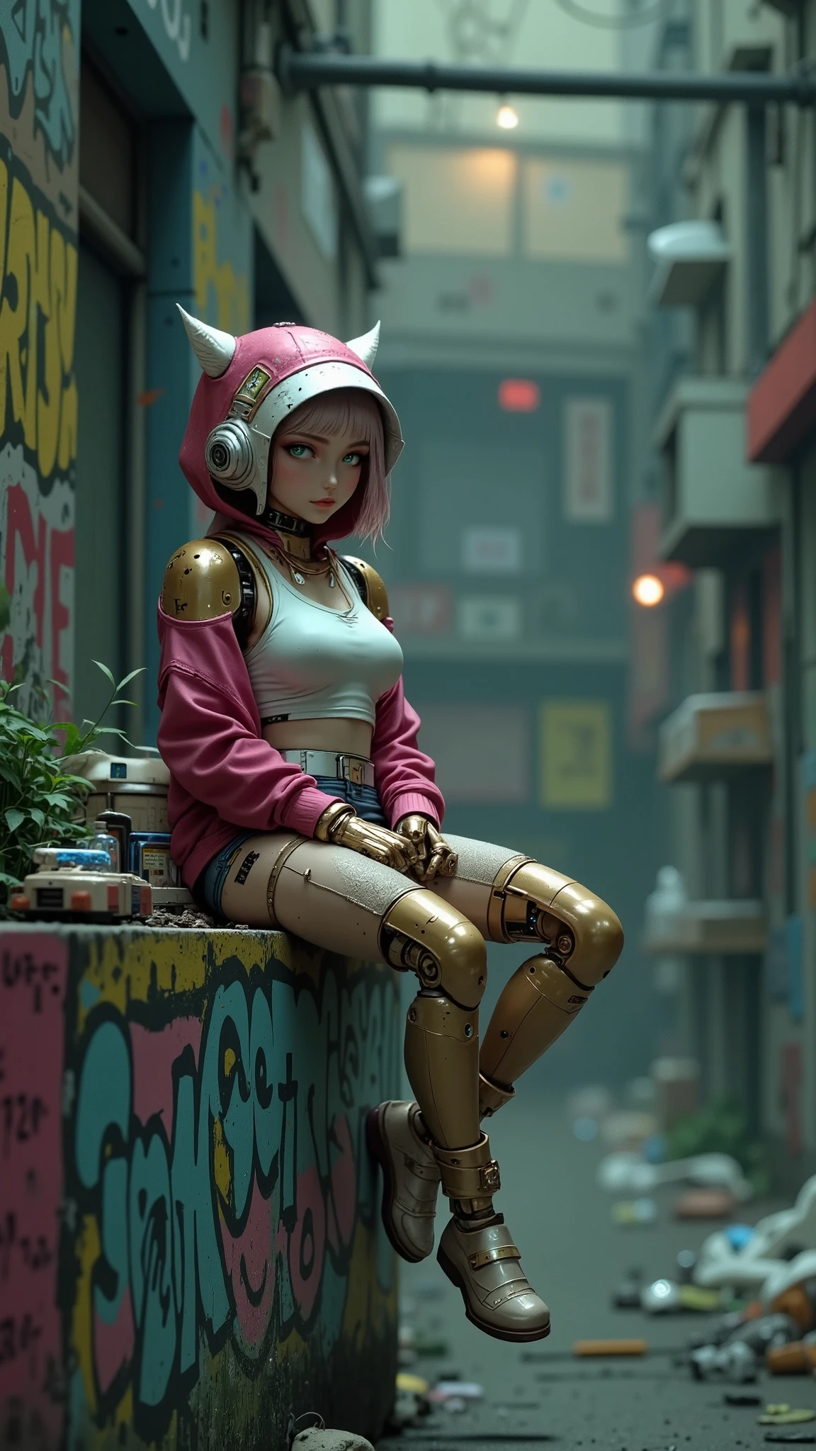 completely black background, thumbnail image, mini robot,  anime style ., Dressed in light colored hip hop clothing., sitting on a wall with graffiti with his legs crossed, with beautiful cyan eyes, Cyan neon lights , abstract image, U High Definition ,  masterpiece , Retina, Preciso,  anatomically correct ,  old school,  super detail ,  tall details,   lyrics ,  Winner Award  ,  better quality , highres, 1080P,  High Definition , 16K