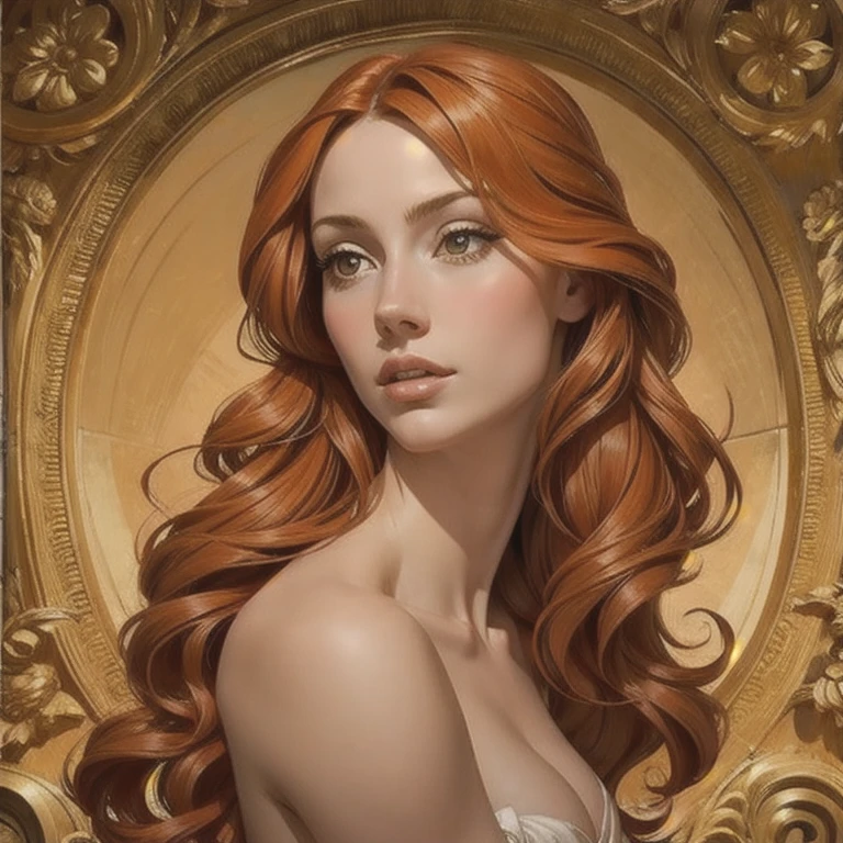 ((SFW)) Create a realistic and detailed full body portrait of the goddess Venus,  Inspired by Sandro Botticelli's painting .  The portrait must capture the beauty and elegance of Venus in its entirety .,  highlighting her wavy red hair ,  your radiant skin and delicate posture .   Make sure that the background complements the figure  , maintaining the Renaissance style . FULL BODY LIKE PAINTING 