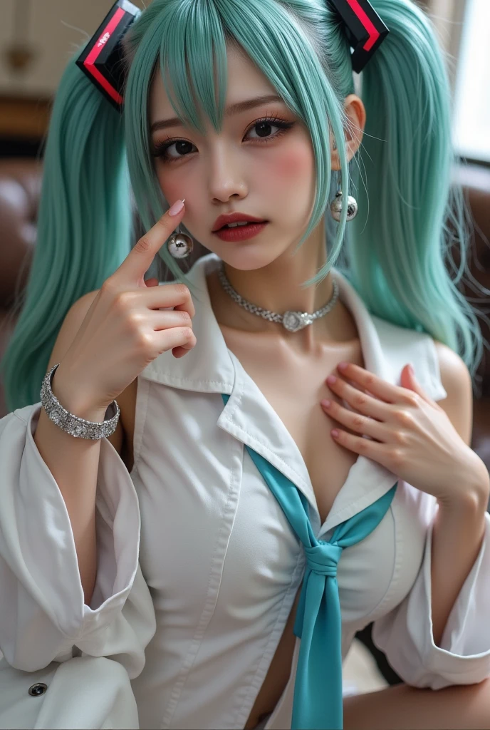 ((tmasterpiece:1.4)、(top-quality:1.4)、(reallistic:1.7))、masuter piece:1.4、beuaty girl、(Beautiful girl in space 1.4)，校服、(Lustrous luxury latex:1.4)、(White sleeveless uniform jacket)、(Lingerie red sexy super super bikini)、(Luxury red latex:1.4)、19years old、(Cute tattoos:1.4)、(Wearing white gloves)、kawaii girl、Super beauty、foco nítido、Portrait photos、(Perfect female body:1.4)、Sexual partners、Upper body photography:1.4、beautiful countenance、beautidful eyes、Narrow waist、beautifullegs、(Yellow-haired Qi and blue-haired lilies:1.4)、(long whitr hair:1.2)、Beautiful udder、Large full breasts:1.2、Sexy ass、RAW photo、Redlip、Red high heels:1.4、choker necklace:1.4、a necklace:1.4、耳Nipple Ring:1.4、1 screen display、cyber punk city:1.2