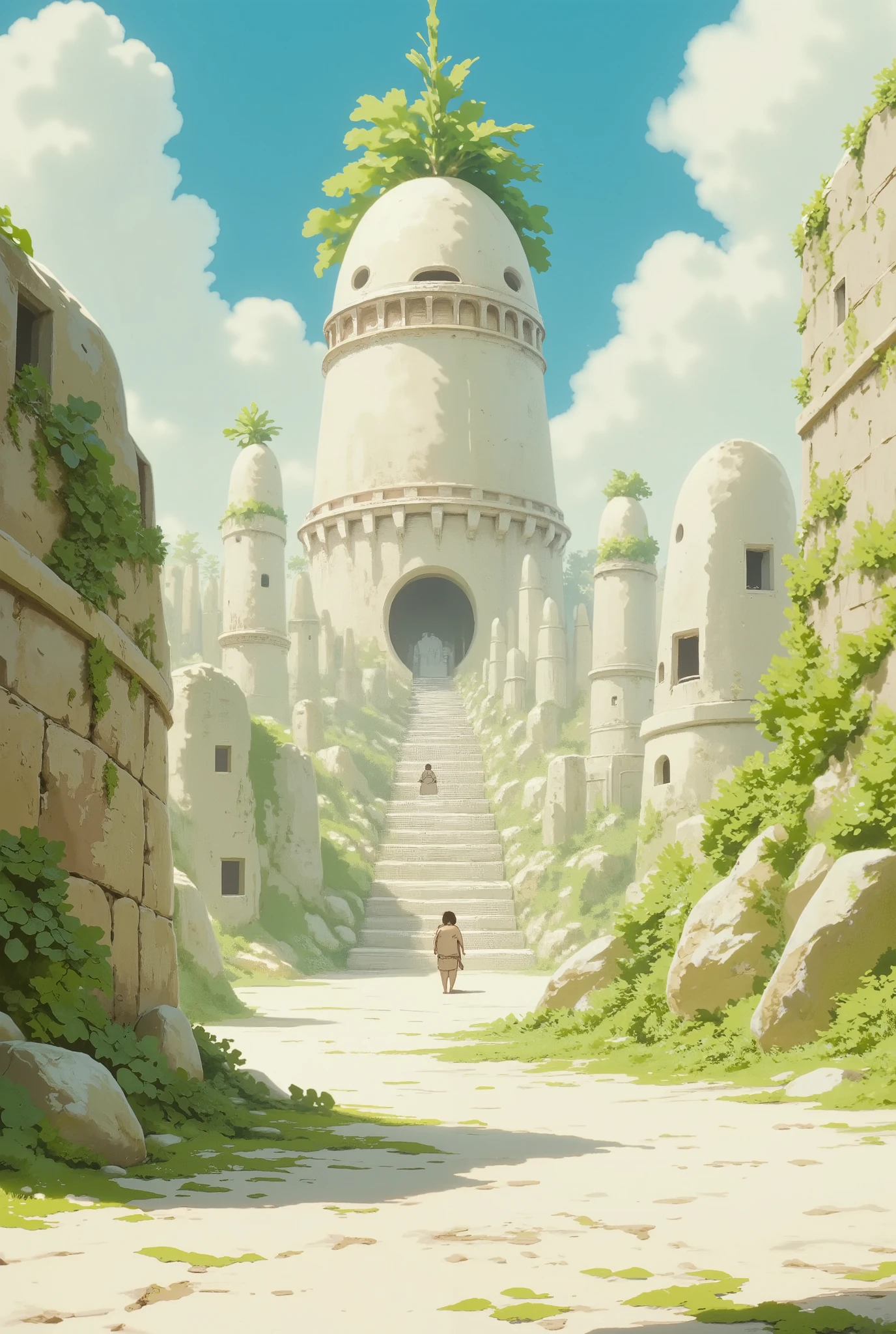 (masterpiece:1.2,Exceptional Quality,Mirror-like, Movie-like Experience , best illustration :2.0, super detailed.2.0),16k,wallpaper,( Japanese white daikon :2.0),( Ruins of an ancient city inspired by daikon:2.0),( Ruins of an ancient city of an ancient advanced daikon civilization that collapsed:2.0),( cramped ancient daikon-shaped statues lined up side by side :2.0),(Daikon-shaped buildings :2.0),(deterioration:2.0),(moss:2.0),(Fresh greenery encourages natural regeneration :2.0),( Studio Ghibli:2.0),( Anime Artwork ),( dynamic:2.0),(Spectacular landscapes:2.0)