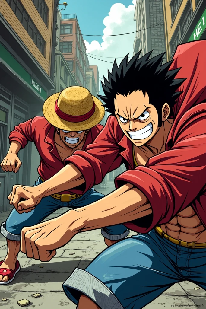 Man punching Luffy in the face

