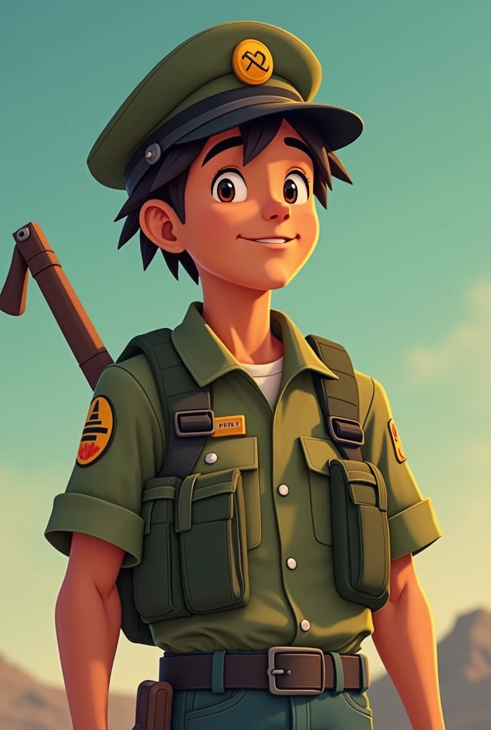 Raymundo, a poor and orphaned boy, now a 15-year-old ager. AFTER PASSING THE TESTS, HE BECAME A SOLDIER, RECEIVED RIGOROUS TRAINING AND BECAME A SOLDIER., BUT THEN THE OLDER ONE FIRED HIM BECAUSE HE WAS A MINOR , BUT GROWING UP, CRIMINALS DON'T BOTHER HIM . animated image , And an image where he is training