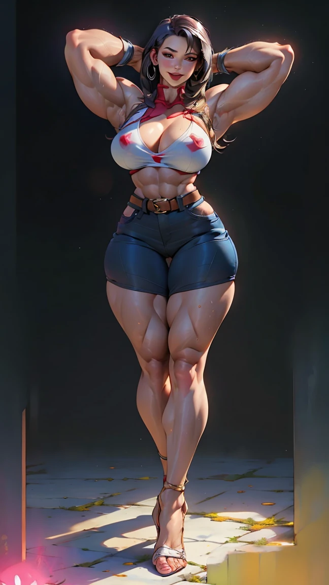 Tattooed woman furry braided hair breasts large body cover arm red choir athletic robot boot nsfw hairy