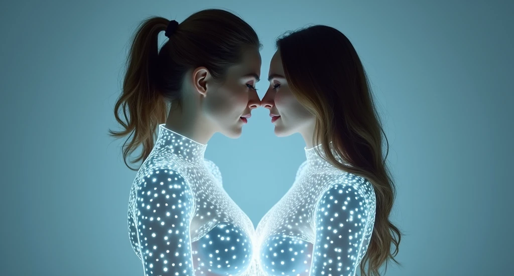 (dim light:1.4),
Best quality, masterpiece, ultra high res, raw photo, beautiful and aesthetic,deep shadow, dark theme,(photorealistic:1.4),
(3girls Kissing face to face, Against the Nipples to Nipples Pressing hard),
glowing body,in dark,((Assfocus ThighGap)), Girls wrapped neon tube on body, (Studio Dark background),(Overflowing Sideboob)