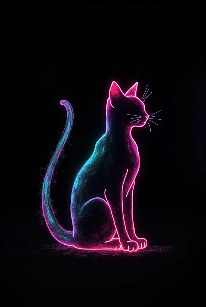 neon cat with glowing tail sitting on floor with smoke coming out of its mouth, beautiful neon cats, cyberpunk cat, neon digital art, 4k detailed digital art, cat design, cat from the void, by Marie Bashkirtseff, digital art high quality, stylized digital art, neon outlines, neon outline, digital art 4 k, digital art animal photo