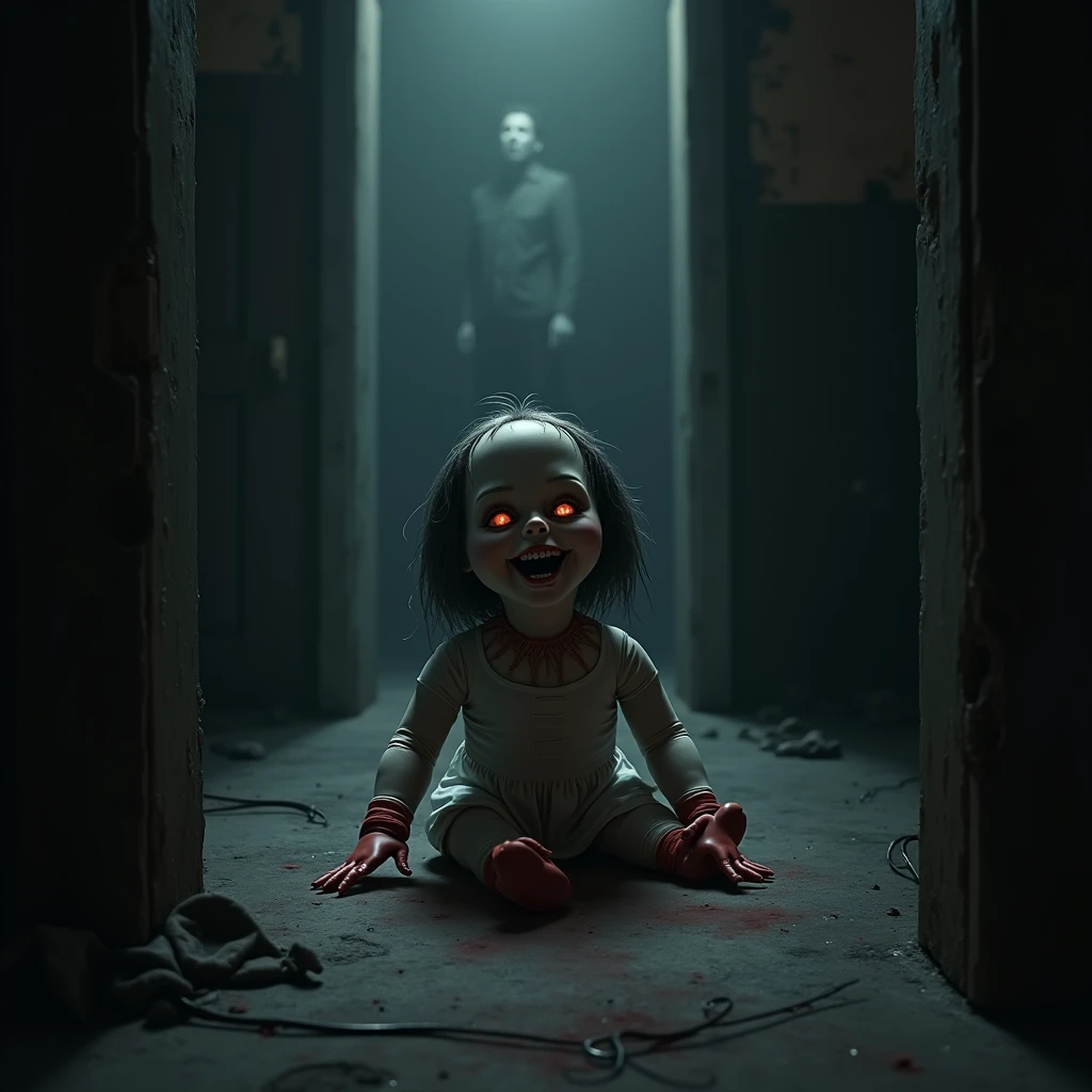 One playing with a very scary doll