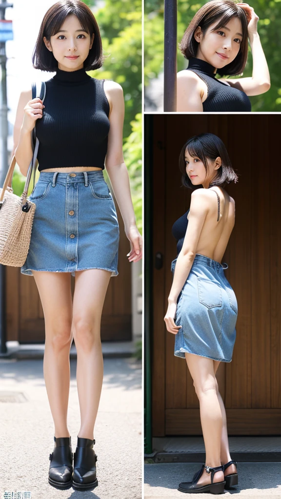 (8k、RAW Photography、top-quality、masterpiece:1.2)、high-definition RAW color photography、professional photograpy、(realisitic、photos realistic:1.37), cinematic light, detailed beautiful face, nude, nipple, small breast, perfect breast, slim, full body, sexy leg, pink pussy, smile, erotic, horny, knees, puffy hair, standing, denim skirt, windy, topless, walking on street, from behind angel