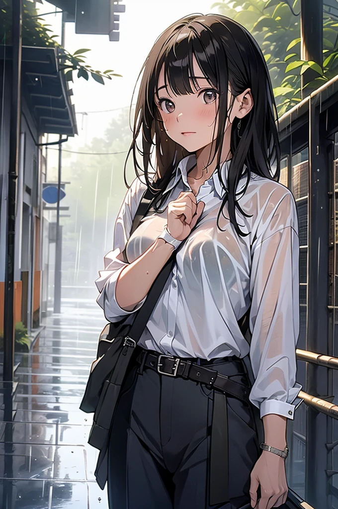 Best quality, detailed background, girl, spring, shy, solo, breathing, wet: 0.6, tired