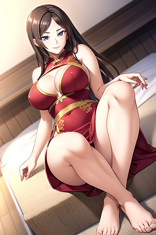 Red sexy Slit Chinese cheongsam, Bare shoulders, best quality, (8K), (4K),(masterpiece), (best quality), Very detailed, Game CG, Beautiful Body, Beautiful nose, Beautiful character design, perfect eyes, perfect face, Blue Eyes, (1 girl:1.2), (full_Body:1.3), Beautiful Body,Beautiful nose,Beautiful character design, perfect eyes, perfect face, Full body picture，Smile，shy， Red Chinese cheongsam，harem,best quality, (Realistic face:1.2),(8k), (4K),(masterpiece), (best quality), Extremely detailed, Wheels within wheels, Super detailed, illustration, Beautiful Body,beautiful nose,Beautiful character design, Perfect eyes, perfect face, (1 Girl:1.3)