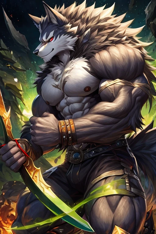 ((best quality)), ((masterpiece)), (ultra detailed), perfect face,(sharp eyes),sharp focus, (by null-ghost,by traver009,by lindong,by pino daeni),(male antro arctic fox):1.7,((white fur)), ((white belly)), (fox ears), sharp eye,ultra-detailed eyes, Beautiful and delicate eyes, ((green):0.1 eyes), ((fluffy fur, fluffy, furry body)),(wearing white brief), muscular male , smile, (bulge), reflection, sexy body, middle-age, strong, looking at view, (((sfw:1.5))),(white fox tail, long fluffy tail), (abs, strong muscle, 6 pack), shirtless, claw, pink nipples, handsome, majestic,Delicate canine teeth, official art, hairy, male, in the bamboo forest, anime , (full body view) sweating:1.7