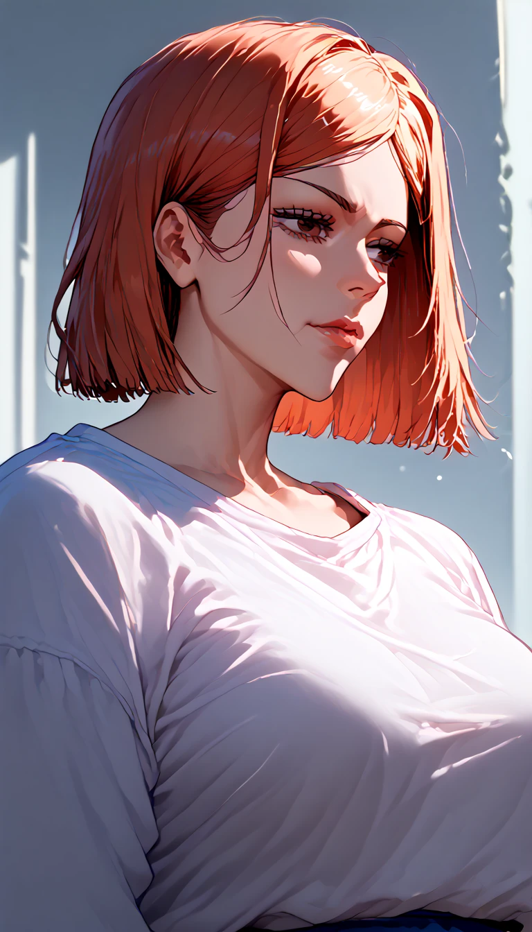 1girl,only wearing oversized tshirt,cowboy shot,upper body, Score_9, Score_8_up, Score_7_up, Score_6_up, Score_5_up, Score_4_up, Source_anime, Tag1, Tag2, Quality_masterpiece, Anatomically correct, Beautiful face, Perfect face, Highly detailed beautiful face and eyes, Attractive face, Detailed face, Delicate facial features, Detailed skin, Embarrassed, shy, ONLY WEAR OVERSIZED TSHIRT, THONG,mei mei from jujutsu kaisen