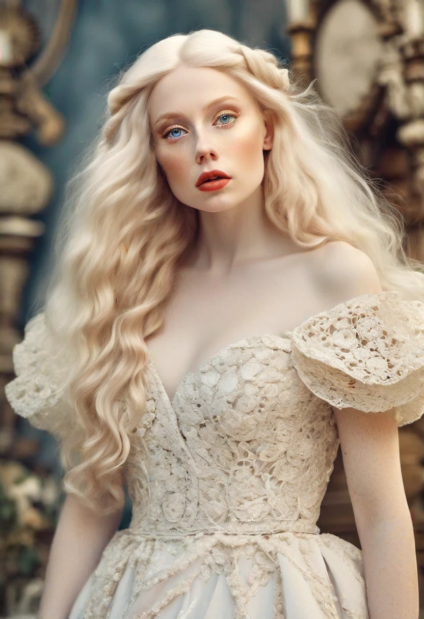 masterpiece, best quality, 1girl,  detailed skin texture,  hyper real photo, Albinism and Heterochromia by Bella Kotak, intricate fantasy dress, , PhaseOne, ,, photography, photo taken with a Hasselblad H4D, taken with PhaseOne IQ180, IQ160, IQ140, P65+, P45+,  extremely detailed, , perfect skin, detailed skin, hyper reality, perfect face,