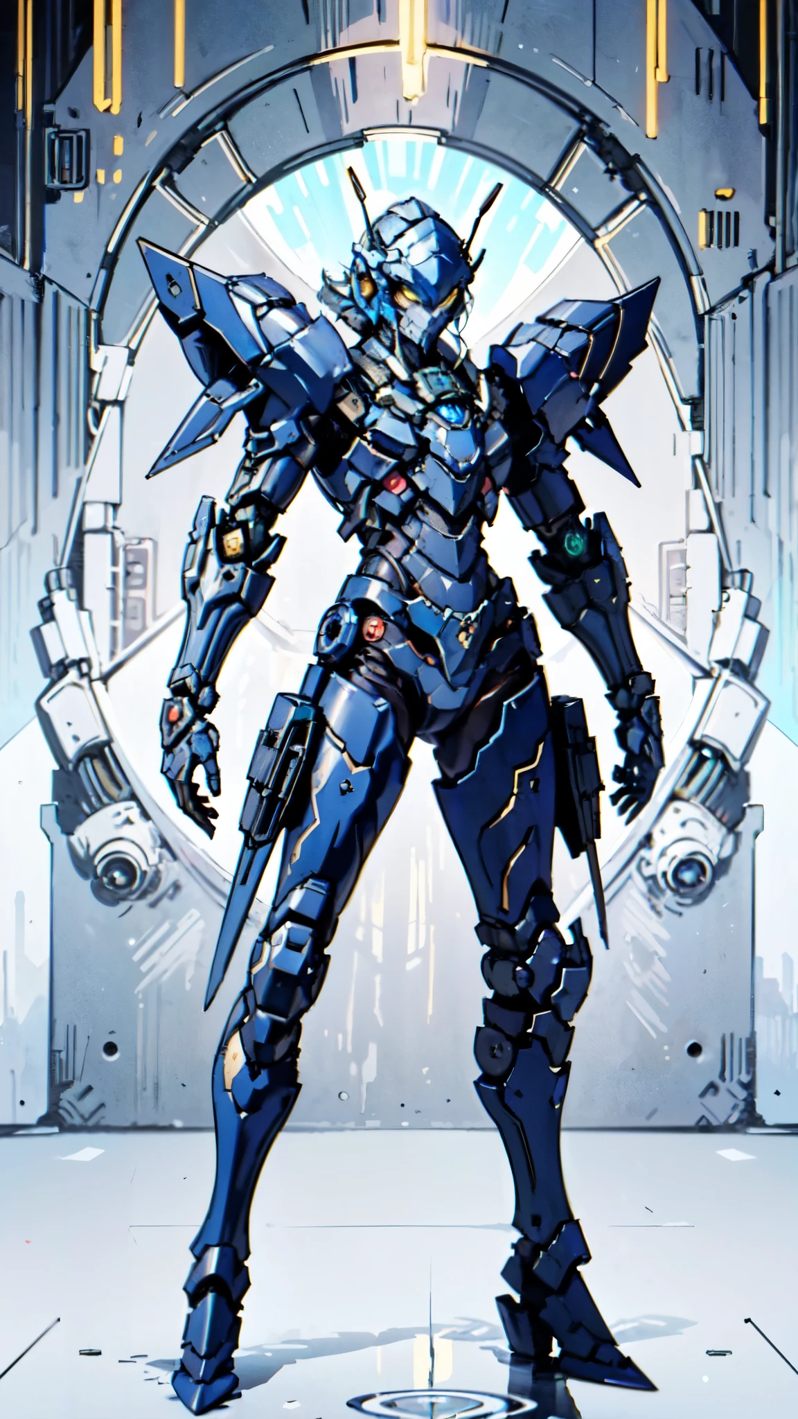 (masterpiece:1.5, best quality:1.5, extremely delicate:1.5), a woman wearing a full-face helmet, high-tech biomimetic armored combat suit, (a composite layered chest armor), the design balances heavy with agility, fully enclosed shoulder guards, matching arm and leg guards, a belt of gemstone, (the color scheme is primarily Purple with Blue and Yellow accents, Organic Biotech, Concept Inspired by queen bee, glowing eyes, armor glows), stand of a futuristic sci-fi city, this character embodies a finely crafted fantasy-style armored hero in anime style, exquisite and mature art style, metallic, high definition, highres, ultra-detailed, ultra-fine painting, professional, perfect body proportions, golden ratio, anatomically correct, symmetrical face, extremely detailed eyes and face, high quality eyes, creativity, RAW photo, UHD, 32k, Natural light, cinematic lighting, (masterpiece-anatomy-perfect:1.2)