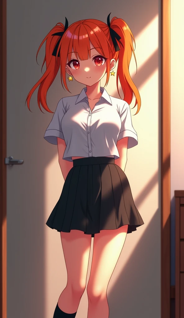 (masterpiece), (4k), )vivid colors), (evening light) 16 year old redhead woman with green eyes dressed as a sexy student aspiring to journalism with small breasts