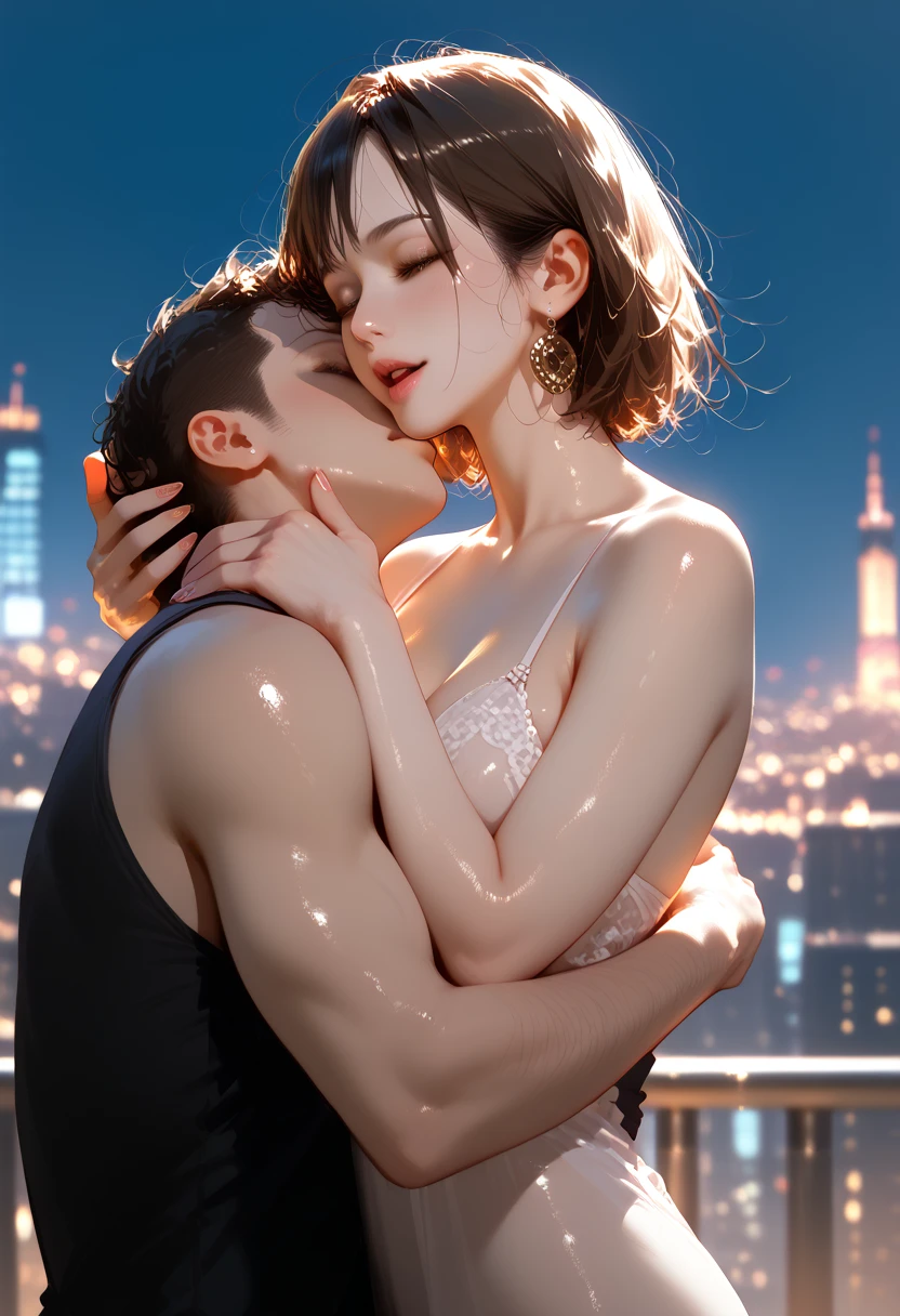 (masterpiece, best quality:1.3), extreme high detailed, intricate, 8k, (( toilet:1.4, 1boy standing from behind grab breast and talk in ear while doing hetero penetration doggystyle with 1girl )). 1girl pinned against glass, breasts on glass, hands on glass, window fog), wet, revealing ootd, choker, (( neck chained to ground, soft breast:1.6, natural breasts:1.4, small breasts:1.2, nipples,)), view from below. ( ambient lighting, under exposure:1.4)