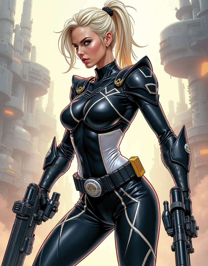 ((Full-length shot))),((Best quality)), ((masterpiece)),(detailed),Star Wars Universe.It's 32 BBY now.1 a handsome,young unique battle replicant hitman male,with blond hair with an undercut.Green eyes,sensual mouth with full lips.A large silver earring in her right ear.Ideal hairless skin on the face and body.Height 195cm,вес 95кг, slim,athletic body,Very sexy.Dressed in tight leather pants,leather jacket on the ????? body and high boots,on his hands leather gloves,have advanced implants like neural interface,muscle fibers,healing nanites,organic shielding,and adaptive camouflage.Pay attention to small details, sharp focus.