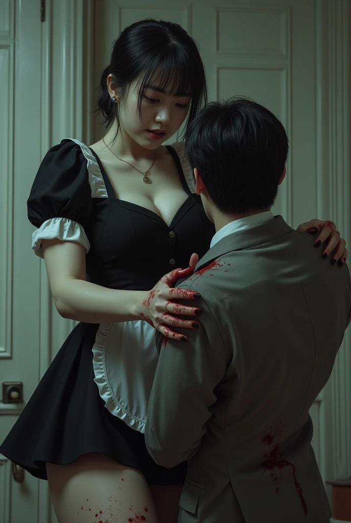 Korean bride,Being in a hotel,(get down on the bed:1.2),(pouting her ass:1.1),(Being touched by macho men:1.5),(Being stroked by a man's crotch:1.3),seen from the front, (((tmasterpiece))), ((best qualtiy)), ((intricately details)), ((ultra-realistic realism)), Ridiculous res, A MILF, Mature woman, see-through, highly detailed, illustration, 1. Mature women, ((Large breasts:1.1)), (pink areolae),perfect hand, detailed finger, Beautiful detailed eyes,Wavy curly hair,with brown eye, name badge, vd, (Korean wedding dress:1.2), White suspender stockings,(Sweating profusely),(no brassiere,The breasts leak all out of the clothes:1.5),neck rings,耳Nipple Ring, detailedbackground, Being in a hotel, perfect eyes, Seductive eye,Cocked buttocks,Reddened face,(weeping:1.4),(Innocent),Confused eyes
