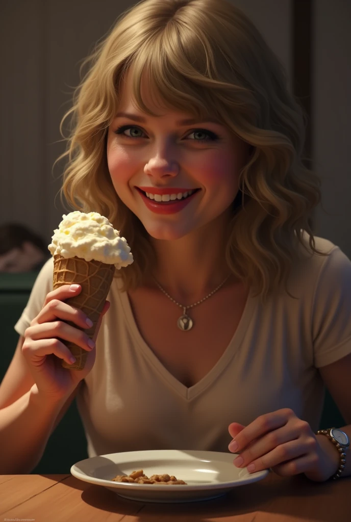 Emma Watson eating ice cream, in short, sexy clothes, she's completely wet and tongue-sticking out, super realistic, 4K, detail, cinematic,